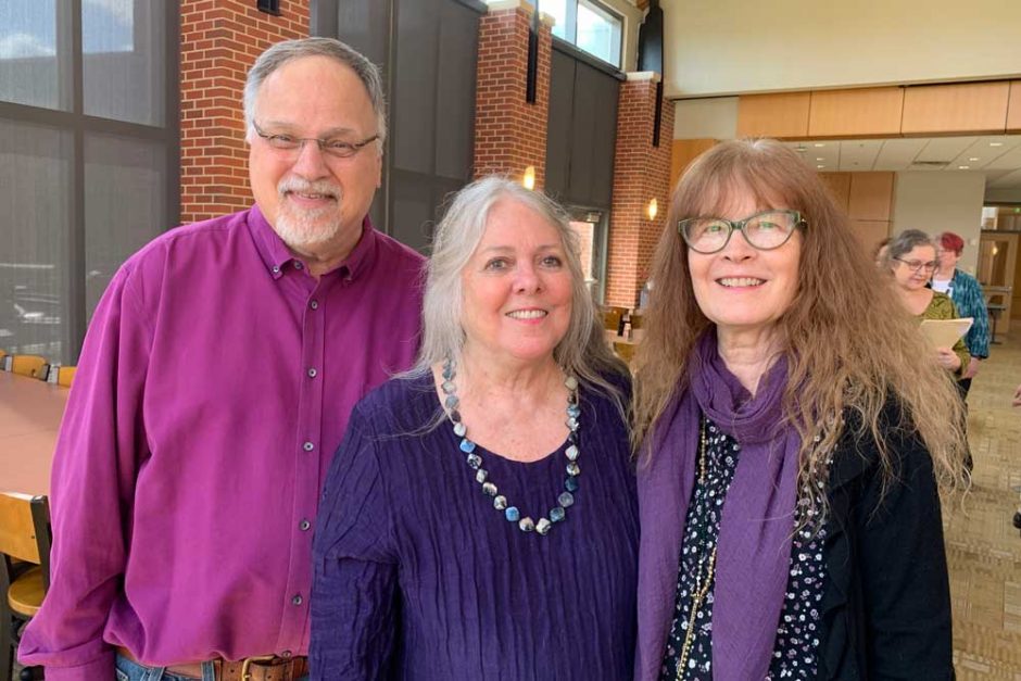 Professors Bill Dragon, Leslie Kathleen Hankins, and Sandra Dyas (from left) were honored in a ceremony April 23 on campus.