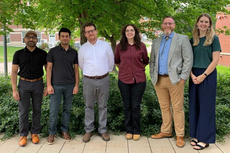 New Cornell faculty, from left: Harmeet Singh Bhoday (chemistry), Mazhar Iqbal (physics), Sam Walker (English), Stevie Haley Delgado (art), Scott Russell Morris (English), and Krista Robbins (psychology).