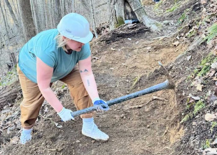 Audrey Pagel ’24, co-coordinator of Alternative Spring Break, completes a small section of the Cumberland Trail.