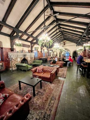 The inside of a German-style building in St. Louis with a large arched roof.