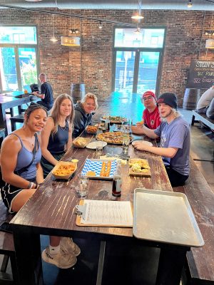 Students eating at a table together