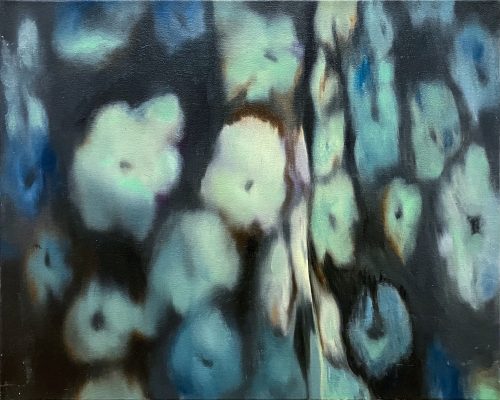 Blue and Green Poppies, 2024, 16 x 20 inches,Oil on Canvas 