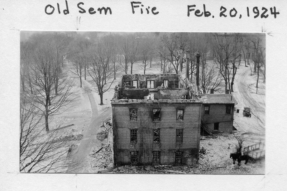 A view from the King Chapel tower of Old Sem after it was gutted by the 1924 fire.