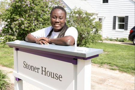 BACO President Rachael Adewusi ’24 relaxes at Inez Stoner House, the home of Intercultural Life at Cornell. As president she learned that asking for help wasn’t a sign of weakness.