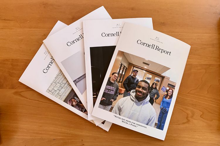 four Cornell Report magazines splayed out on a table